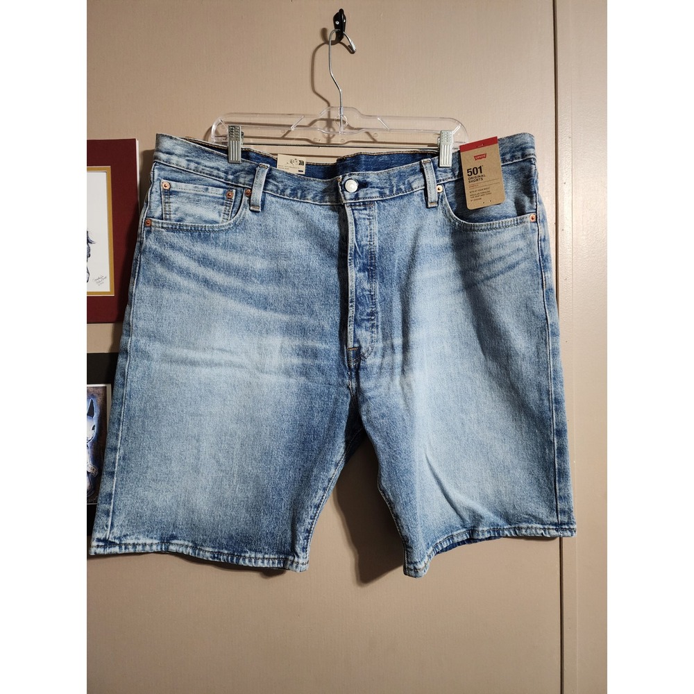 Levi's 501 Original Shorts Button Fly Stretch 42 Light Wash Blue